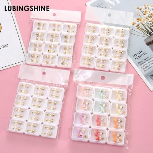 12Pairs Fashion Pearl Stainless Steel Stud Earrings For Women Girls Exquisite Helix Piercings Earrings Sets Party Jewelry Gifts