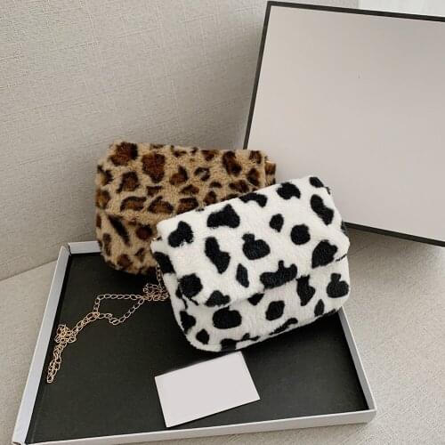 Autumn Shoulder Chain Purse Women Animal Pattern Messenger Bag Plush Flap Envelop Totes Portable Large Capacity Daily Handbag
