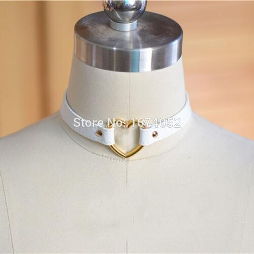 Sexy Punk Rock Harajuku Handmade Gold Heart Metal PU Leather Choker Collar Necklace