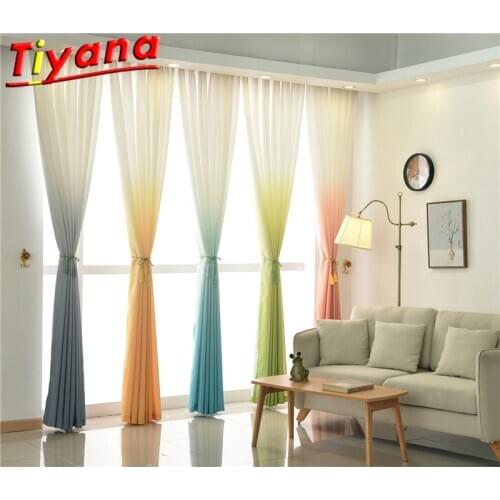 Yellow Gradient Semi-Blackout Curtains for Living Room White/ Pink Stitching Tulle for Kitchen Balcony Customizable Yarn #VT