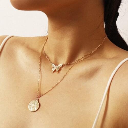 Simple Fashion Gold Color Hollow Figure Outline Pendant Necklace Cute Small Animal Butterfly Chain Necklaces for Women Jewelry