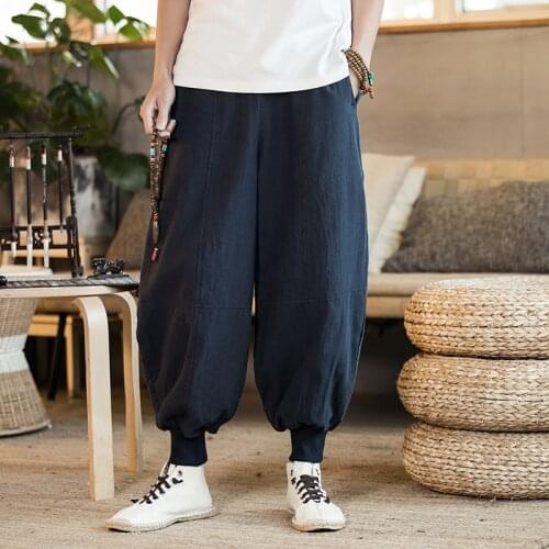 2021 New Cotton Harem Pants Men Casual Hip Hop Trousers Cross Bloomers Ankle-Length Pants Joggers Streetwear