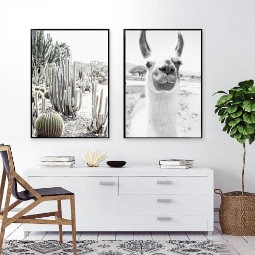 Nordic Canvas Painting Cartoon Animal Alpaca Wall Art Gift Posters and Print Murals Modular Picture Modern Children Room Decor