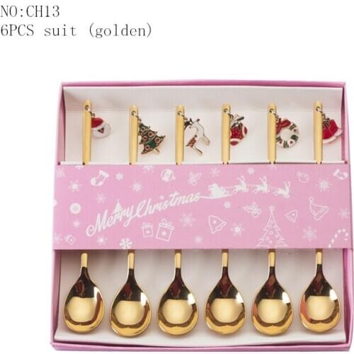 Tablespoons Teaspoon Dessert Tableware Mixing Scoops Stainless Steel Ice Cream Christmas Gift Box Set 6PCS Stirring Spoons