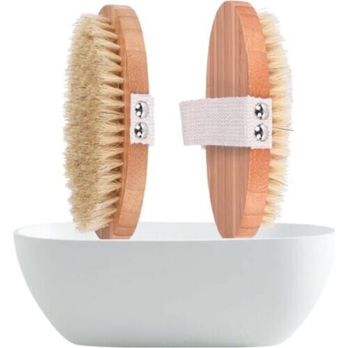 Dry Natural Bristle Bath Brush Oval Shape Bath Brush Bathing SPA Health Exfoliating Body Massage Dry Brush