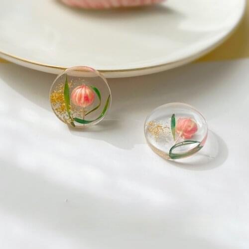 Super fairy romantic immortal flower flat bottom inlaid gold resin patch DIY dried flower earrings earrings jewelry material