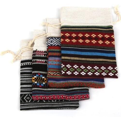 5Pcs/lot Vintage Cotton Jewelry Bags Ethnic Gift Bags National Stripe Cotton Drawstring Bags Christmas Home Pouches Bags