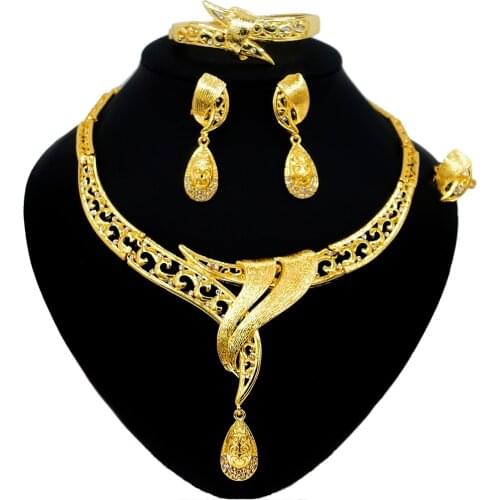 Yulaili African Bridal Jewelery Set Necklace Earring Bracelet and For Womens Wedding Dubai Indian Jewelry Sets Rings Roman Gold