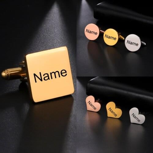 Sipuris Custom Engraving Name Logo Cufflinks For Men Stainless Steel Personalized Letter Heart Shirt Cuff Buttons Wedding Gift