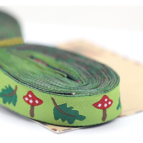 Leaves and mushrooms 100% polyester Cartoon Woven Jacquard Ribbon 16mm 5/8 "grosgrain ribbon For DIY Dog Collar wholesale