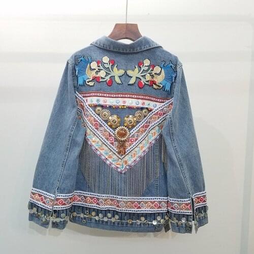 Fashion Embroidery Splicing Tassel Denim Jacket Coat Women Loose Short Outerwear Autumn Korean Jeans Jackets Female Streetwear