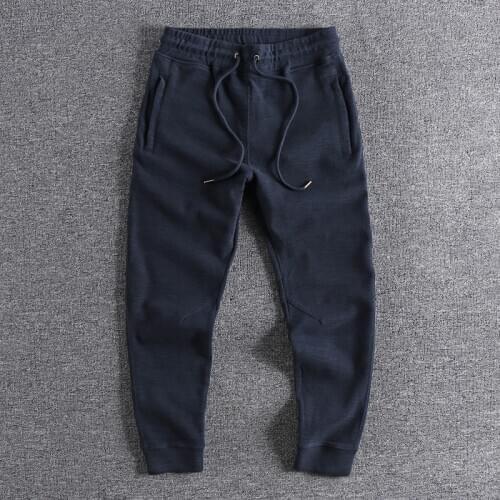 2020 new arrival Autumn and winter thick knitted Capris slubby cotton British simple mens casual pants Leggings wear 0553