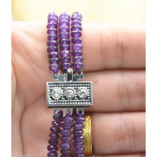 AA 30% off>>>@ New NATURAL 3 Rows 2X4mm FACETED Amethyst BEADS NECKLACE AAA