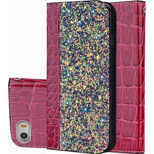 Glitter Bling Phone Cases For iPhone 5S SE Leather Wallet Magnetic Flip Crocodile Skin Case For iPhone5 S E Protection Cover