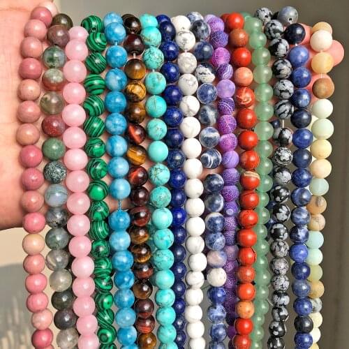 Natural Stone Round Tiger Eye Amazonite Lava Turquoises Agates Loose Mineral Beads for Jewelry Making DIY Handmad Bracelet 15