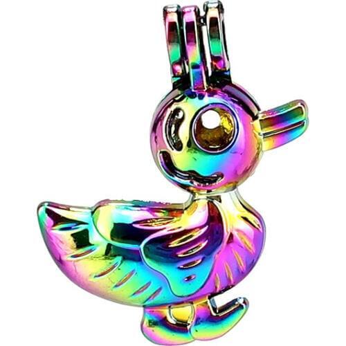C945 5pcs/lot COLORS Cute Duck Animal Cage Pendant Pearl Locket Fairytale Party Essential Oil Diffuser Beauty Gift