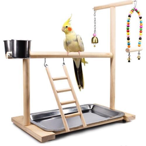 Small and medium Parrots Plays tand Perch with Ladder Toys Bird Wood Playground Parrots feeding cup Swing Hanging Climbing Frame