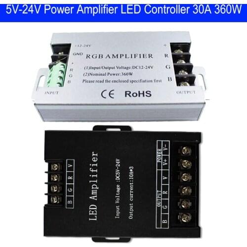 DC5V-24V Power Amplifier Led Lights With Colorful Controller 12V30A Signal Amplifier Aluminum/Black Repeater 360W