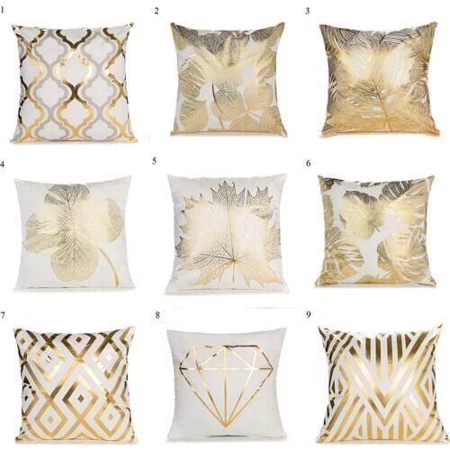White Gold Foil Leaf Decrative Pillowcases Polyester Cushion Cover Throw Pillow Cover Sofa Bedroom Home Decor Pillow Cover