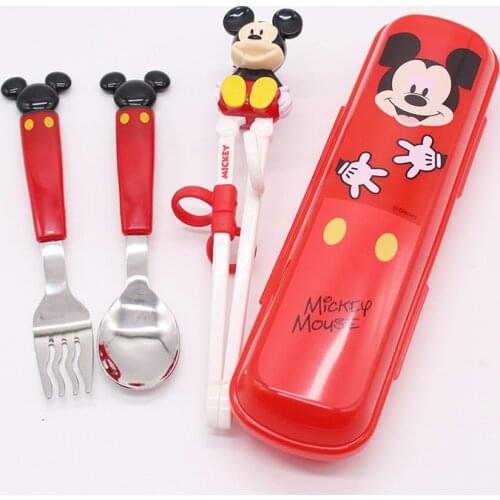 Disney childrens tableware stainless steel fork spoon 3D stereo cute baby learning chopsticks children practice chopsticks