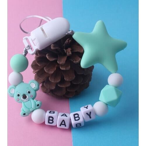 Koala Star Baby Teether Personalized Name Handmade Pacifier Clips Holder Chain Silicone Pacifier Chains Baby Shower Gift