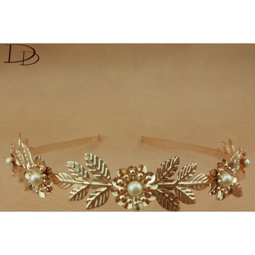 DODO Wedding Hair Accessories Gold Color Zinc Alloy Simulated Pearl Tiara Fashion Flower Leaves Pageant Crown Hair Jewelry HF053