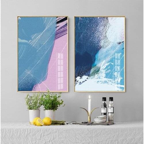 Canvas Wall Art Canvas Decoration Pink Blue Abstract Poster Prints Blush Pink Grey Wall Art Canvas Painting Picture for Bedroom
