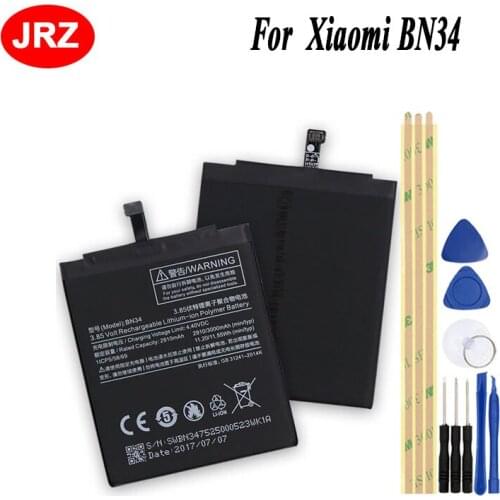 JRZ 2860mAh Hight Capacity BN34 Phone Battery For Xiaomi Redmi 5A Smartphone Top Quality Replacement Batteries+Tools