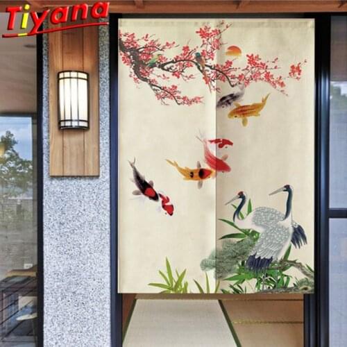 Chinese /Japnese Birds Fish Sun Tree Pattern Linen Door Curtains Roman Blind Half Curtain Entrance Partition Kitchen #30