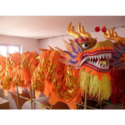 Chinese Dragon Dance Original Chinese Folk Festival 6m Long Gilded Celebration Costume for 4 Adults Festive clothing