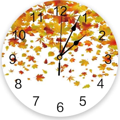 Maple Leaf Fall Silent Decorative Wall Clock Digital Clock Operated Round Home Office School Clocks