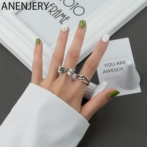 Evimi 925 Sterling Silver Bowknot Rings For Women Girl Irregular Lines Cross Open Rings Wholesale