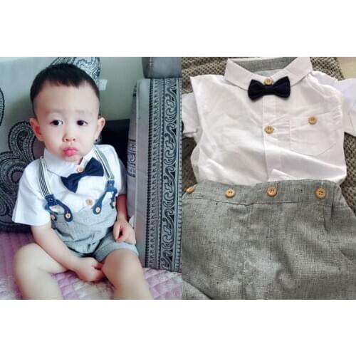 Baby sets boys summer short sleeve suit pure cotton suspenders + shirt 2 pieces good quality