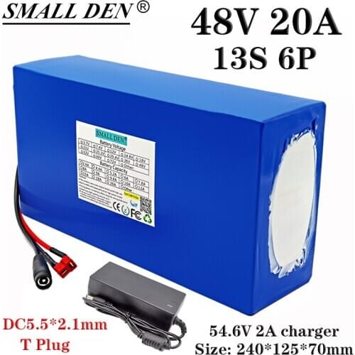 48V20A lithium battery pack + 54.6V2A charger 18650 13S6P built-in 25A balance BMS 1000W electric bicycle battery + charger set