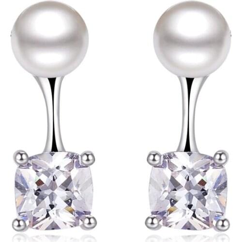 Korean version of the back-mounted pearl earrings temperament zircon earring jewelry