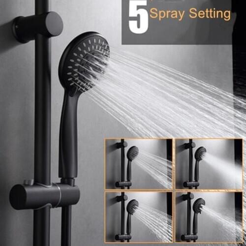 Multifunctional Shower Head Adjustable 5 Spray Setting Shower Head High Pressure HandHeld Rainfall Jet Spray Shower Head Black