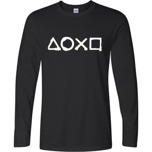 New men cotton t shirt Playstation Buttons casual t-shirt mens Long Sleeve O Neck top tees Plus Size