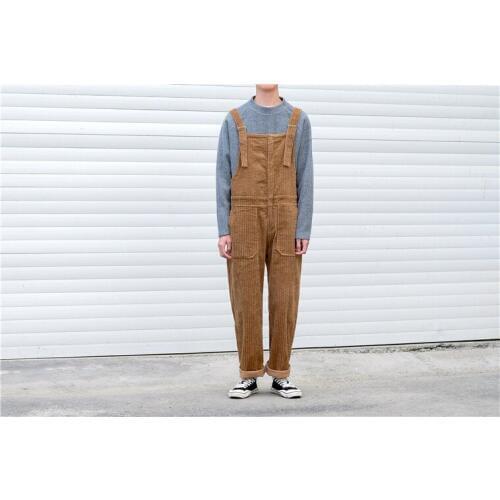 Men Retro Corduroy Overall Suspenders Trouser Jumpsuit Bib Wide-leg Pants