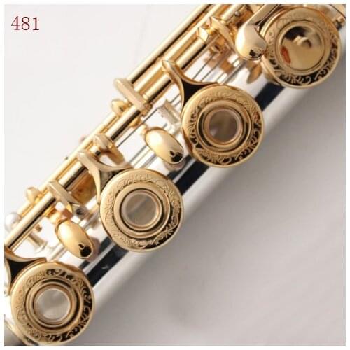 Music Fancier Club Flute 481 Engraving Hand Carved Keys Gold Plating Flutes B Leg Open Holes 17 Gold Keys