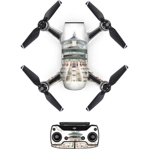 Architecture Wave Style Decal PVC Skin Sticker For DJI Spark Drone + Remote Controllers + 3 Batteries Protection Film Cover