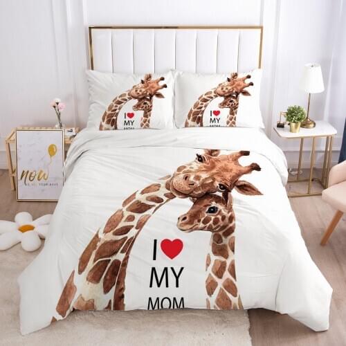 Quilt Covers Pillowcase White Bedding Set Duvet Cover Sets Comforter Case Bed Linen Queen Size 3D Cartoon Giraffe Bedclothes
