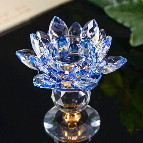 110*130mm Multicolor Crystal Candlestick Glass Lotus Flower Candle Holder Tealight wedding centerpieces For Buddhist Services
