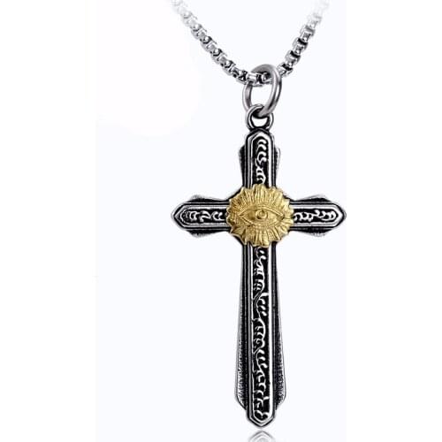 Stainles steel gold God Eye Cross Horus Pendant For Man cool necklace Personality Gothic Style
