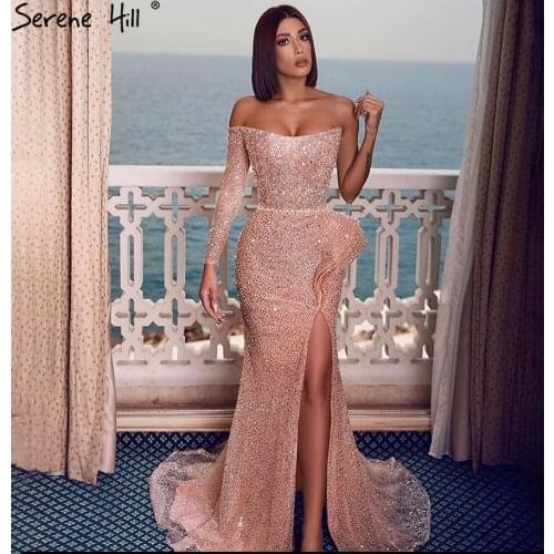 Serene Hill Pink Luxury High Split Evening Dresses Gowns 2021 Mermaid Elegant Sexy For Women Party Dress LA71313
