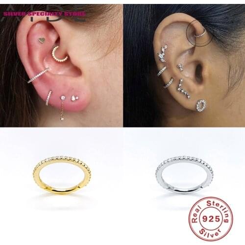 AIDE 6mm/8mm Hoop Earring S925 Silver Earrings For Women Trend Piercing Earring For Girl Fine Jewelry Zircon Pendientes Aretes
