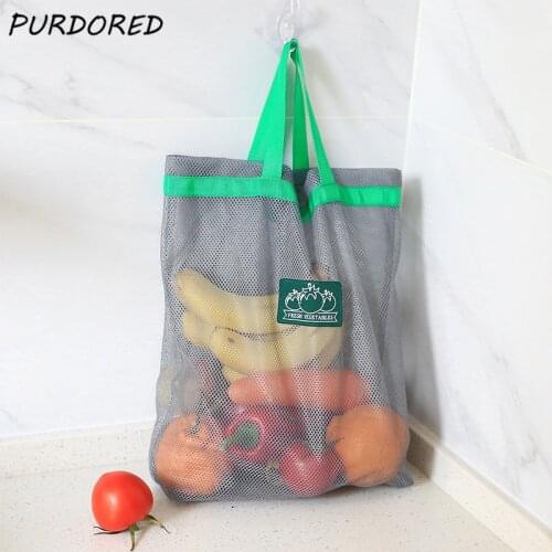 PURDORED 1 Pc Large Mesh Shopping Bag ECO Reusable Large Totes Foldable Mesh Net String Shopping Bag Fruit Storage Handbag