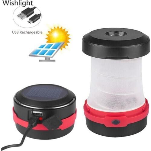 Solar Camping Lamp 3W Rechargeable Camping Light Spring Telescopic Lighting Emergency Lamp USB Mobile Phone Charging