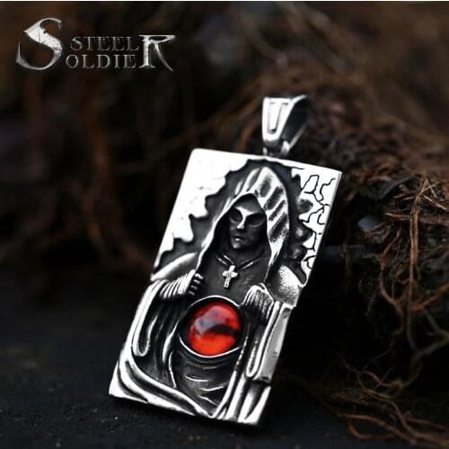 Steel soldier punk rock skull pendant necklace fashion jewelry 2019 Geometric Square skull Pendant amulet heavy chain jewelry