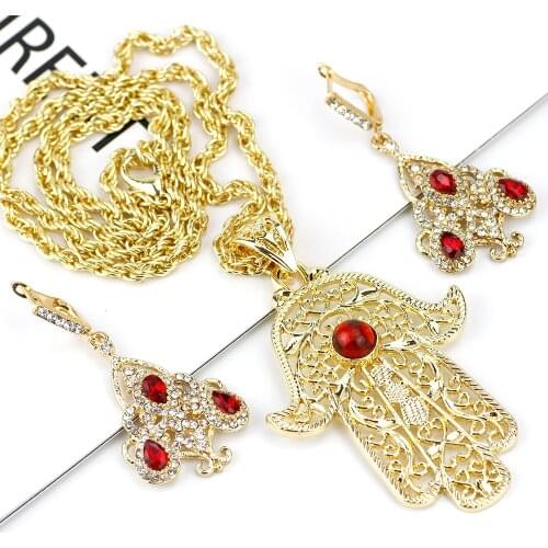 SUNSPICEMS Fashion Arabic Gold Color Earring Necklace Sets Morocco Ethnic Wedding Jewelry Indian Bridal Gifts Drop Shipping