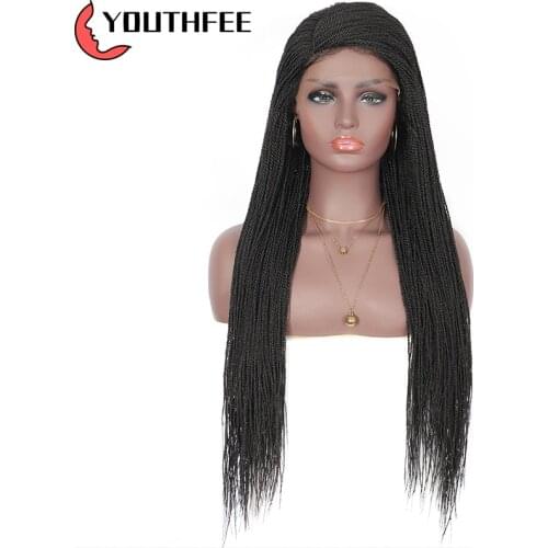 Youthfee Swiss Lace Front Synthetic Wigs With Baby Hair 30"Twist Braided Wig For Black Women Side Lace Part Lace Front Wig